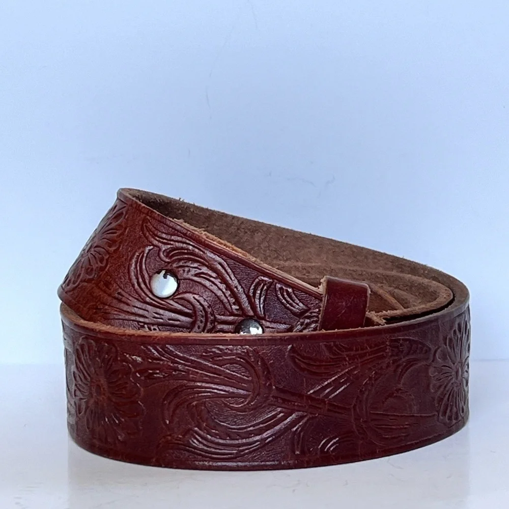 Vintage Brown Leather Tooled Western Belt Cowboy Cowgirl Unisex Boho Festival